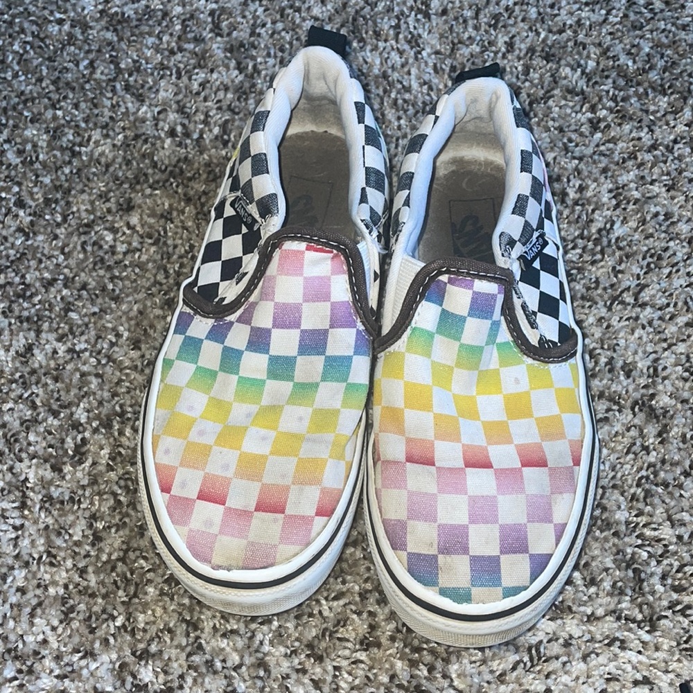 Girls Rainbow Checkered Vans Size 1